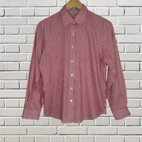 Foxcroft Tops - Foxcroft Shirt Wrinkle Free Shaped Fit Red Striped Button Down Size 6